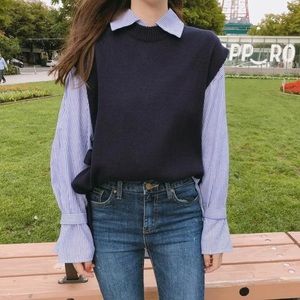 Pinstriped Shirt & Knit Vest Set